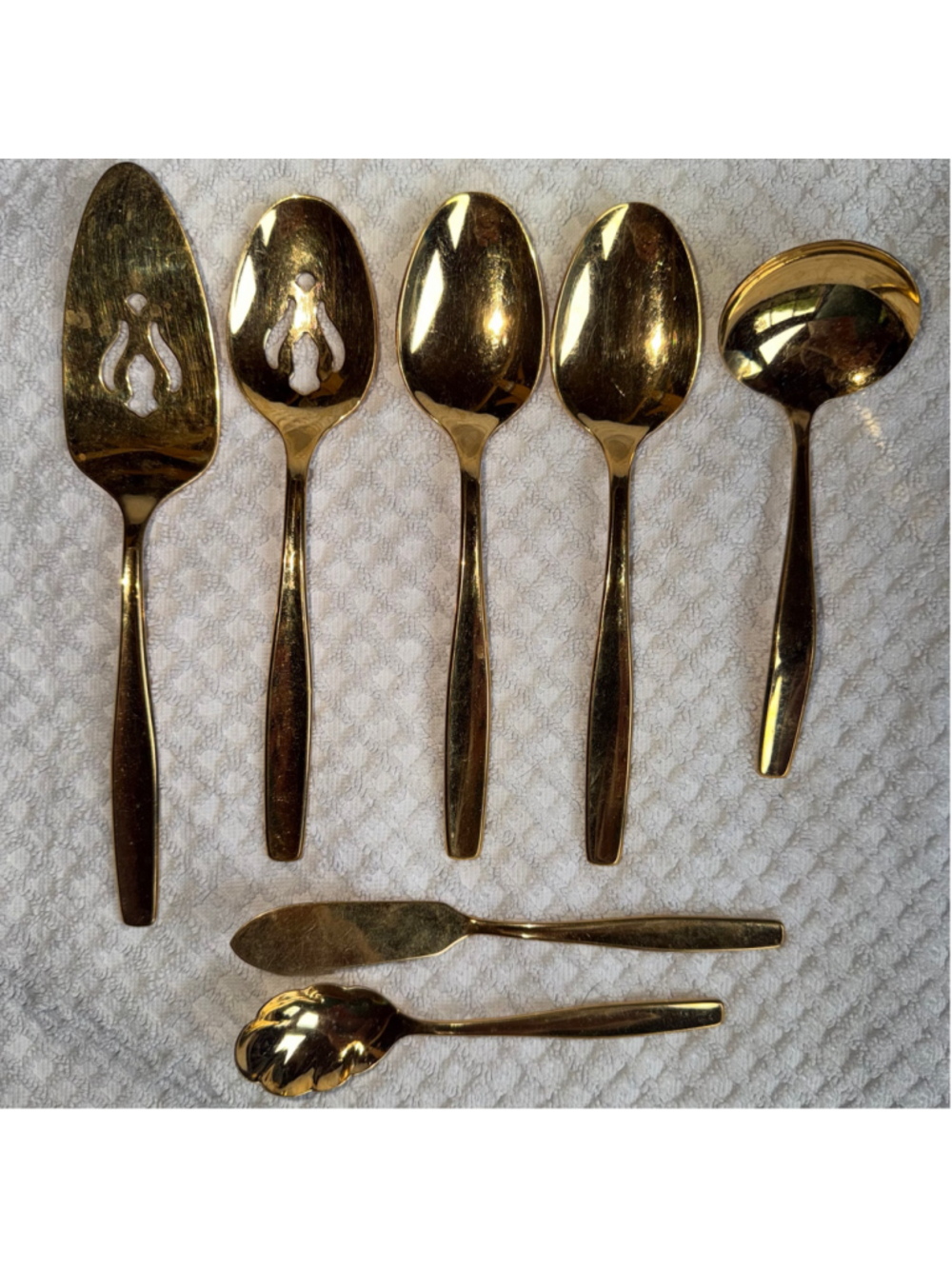 Rogers Cutlery Co Stainless Steel USA Gold Tone Serving Utensils Lot of 7